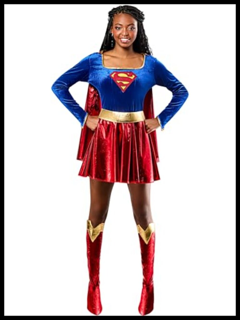 Adult Supergirl Costume Dress with Cape Belt Boot Tops